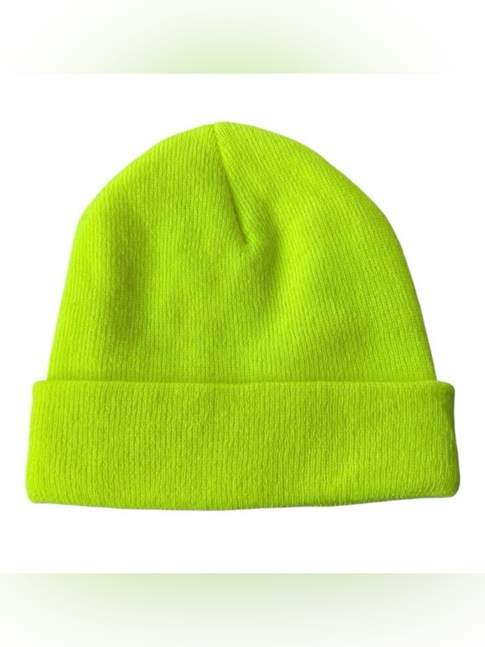 Men Neon Green Beanie - Small Cuffed Knit Hat